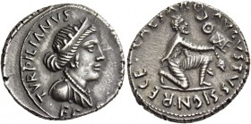 Octavian as Augustus, 27 BC – 14 AD. P . Petronius Turpilianus. Plated denarius circa 19 BC, AR 2.58 g. TVRPILIANVS [III VIR] Diademed and draped bust...