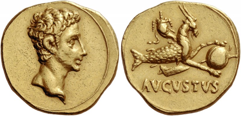 Octavian as Augustus, 27 BC – 14 AD. Aureus, Colonia Patricia (?) circa 18-17/16...
