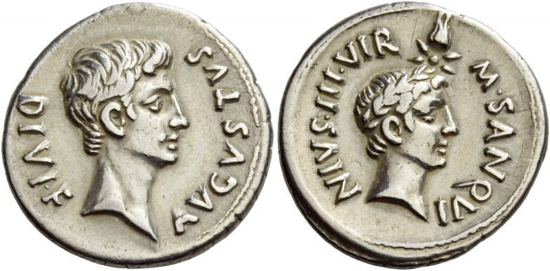 Octavian as Augustus, 27 BC – 14 AD. M. Sanquinius. Denarius circa 17 BC, AR 3.9...