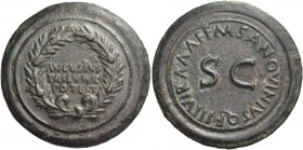 Octavian as Augustus, 27 BC – 14 AD. M. Sanquinius. Contorniate dupondius circa 17 BC, Æ 16.34 g. AVGVSTVS / TRIBVNIC / POTEST within oak wreath. Rev....