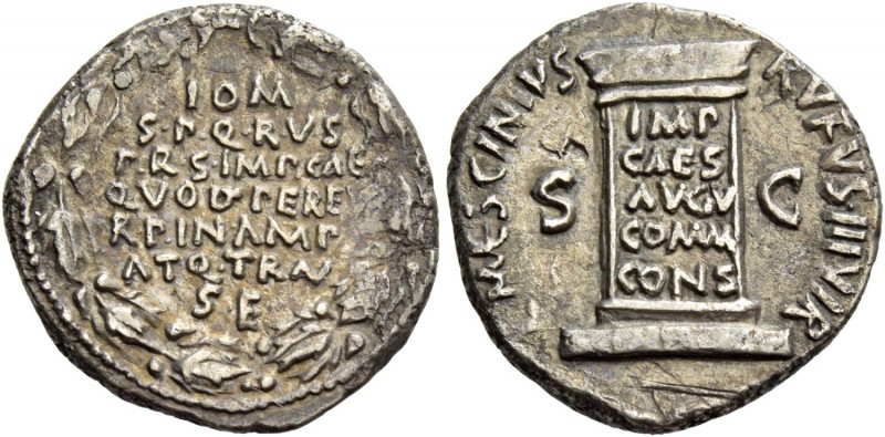 Octavian as Augustus, 27 BC – 14 AD. L. Mescinius Rufus. Denarius circa 16 BC, A...