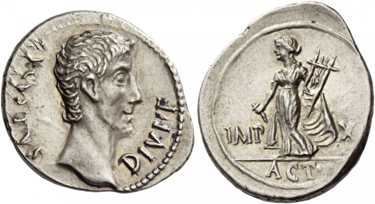 Octavian as Augustus, 27 BC – 14 AD. Denarius, Lugdunum 11 -10 BC, AR 3.87 g. AV...