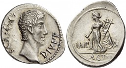 Octavian as Augustus, 27 BC – 14 AD. Denarius, Lugdunum 11 -10 BC, AR 3.87 g. AVGVSTVS – DIVI·F Bare head r. Rev. IMP – X Apollo Citharoedus standing ...