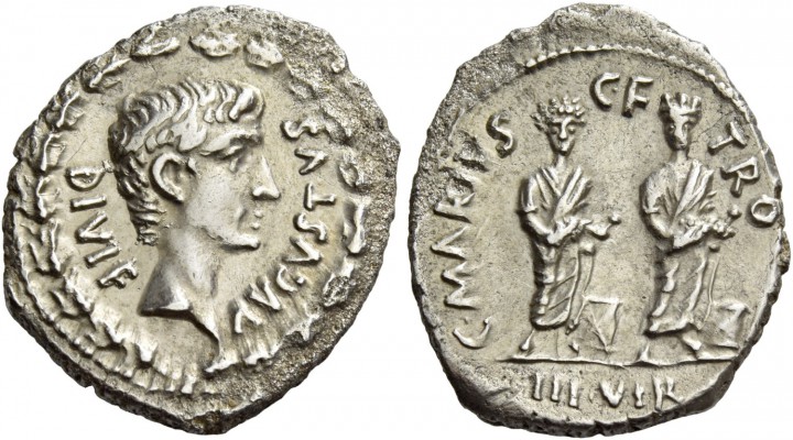 Octavian as Augustus, 27 BC – 14 AD. C. Marius C. F. Tromentinus. Denarius 13 BC...