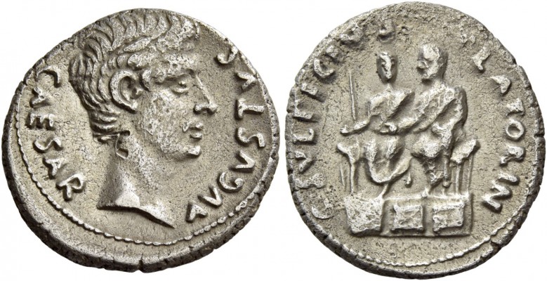Octavian as Augustus, 27 BC – 14 AD. C. Sulpicius Platorinus. Denarius 13 BC, AR...