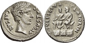 Octavian as Augustus, 27 BC – 14 AD. C. Sulpicius Platorinus. Denarius 13 BC, AR 3.73 g. CAESAR – AVGVSTVS Bare head of Augustus r. Rev. C SVLPICIVS –...