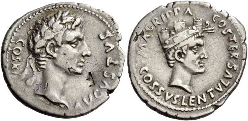 Octavian as Augustus, 27 BC – 14 AD. Cossus Cornelius Lentulus. Denarius 12 BC, ...