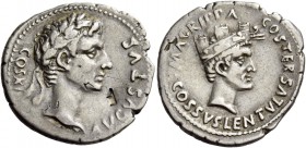 Octavian as Augustus, 27 BC – 14 AD. Cossus Cornelius Lentulus. Denarius 12 BC, AR 3.65 g. AVGVSTVS – COS XI Oak-wreathed head of Augustus r. Rev. M A...