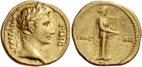 Octavian as Augustus, 27 BC – 14 AD. Aureus, Lugdunum 11-10 BC, AV 7.90 g. AVGVSTVS – DIVI·F Laureate head r. Rev. IMP – ·XII Apollo Citharoedus in lo...