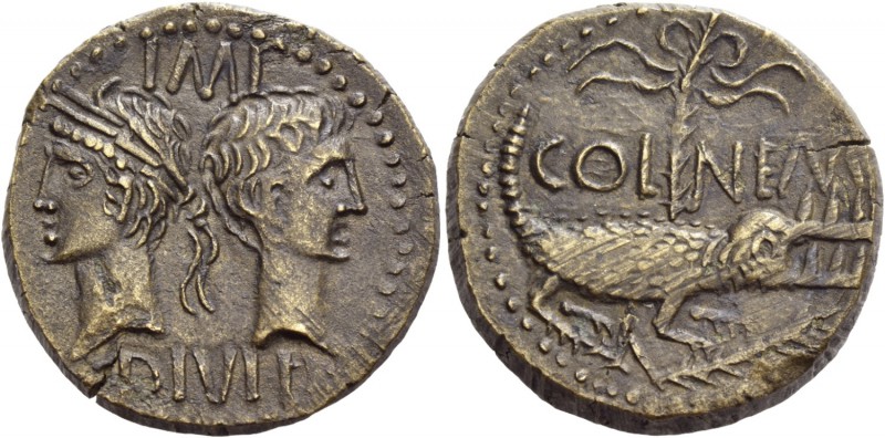 Octavian as Augustus, 27 BC – 14 AD. As, Nemausus circa 10-14 AD, Æ 13.64 g. IMP...