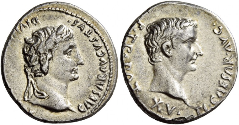 Octavian as Augustus, 27 BC – 14 AD. Denarius, Lugdunum circa 13-14 AD, AR 3.55 ...