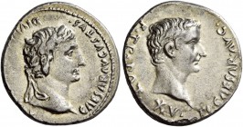 Octavian as Augustus, 27 BC – 14 AD. Denarius, Lugdunum circa 13-14 AD, AR 3.55 g. CAESAR AVGVSTVS – DIVI [F PATER PATRIAE] Laureate head of Augustus ...