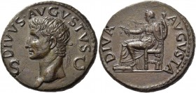 Octavian as Augustus, 27 BC – 14 AD. Divus Augustus. Dupondius after 42 AD, Æ 17.34 g. DIVVS AVGVTVS Radiate head l.; in field, S – C . Rev. DIVA – AV...