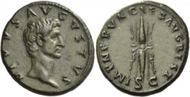 Octavian as Augustus, 27 BC – 14 AD. Divus Augustus. As circa 98, Æ 11.51 g. DIVVS AVGVSTVS Bare head of Augustus r. Rev. IMP NERVA CAES AVG REST / S ...