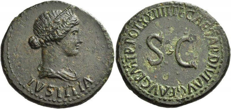 In the name of Livia (?) wife of Augustus. Dupondius circa 21-22, Æ 14.10 g. IVS...