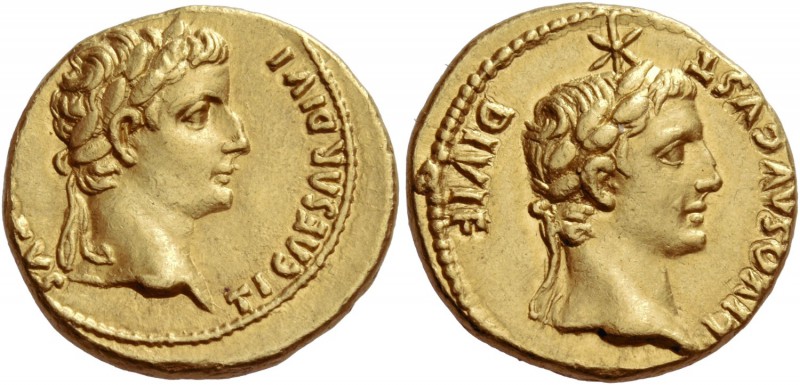 Tiberius, 14 – 37 AD. Aureus, Lugdunum 14-16, AV 7.78 g. TI CAESAR DIVI – [AVG F...