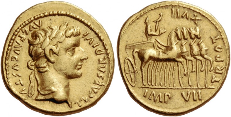 Tiberius, 14 – 37 AD. Aureus 15-16, AV 7.64 g. TI CAESAR DIVI – AVG F AVGVSTVS L...