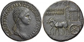 Tiberius, 14 – 37 AD, In the name of Agrippina Senior, mother of Gaius. Sestertius circa 37-41, Æ 28.90 g. AGRIPPINA M F MAT C CAESARIS AVGVSTI Draped...