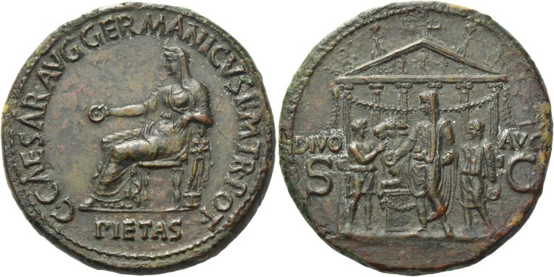 Gaius, 37-41. Sestertius 37-38, Æ 28.68 g. C·CAESAR·AVG·GERMANICVS P·M·TR·POT Pi...