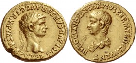 Claudius, 41 – 54. Aureus circa 50-54, AV 7.61 g. TI CLAVD CAESAR AVG GERM P M TRIB POT P P Laureate head of Claudius r. Rev. NERO CLAVD CAES DRVSVS G...