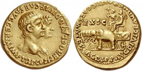 Nero augustus, 54 – 68. Aureus 55, AV 7.59 g. NERO CLAVD DIVI F CAES AVG GERM IMP TR P COS Conjoined bust of Nero, bare-headed, and Agrippina Minor, d...