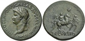 Nero augustus, 54 – 68. Sestertius circa 63, Æ 27.88 g. NERO CLAVDIVS CAESAR AVG GERM PM TR P IMP PP Laureate bust l. Rev. DECVRSIO Emperor on horse p...