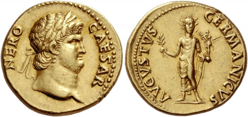 Nero augustus, 54 – 68. Aureus 64-65, AV 7.23 g. NERO – CAESAR Laureate head r. ...