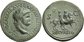 Nero augustus, 54 – 68. Sestertius, Lugdunum circa 65, Æ 25.27 g. NERO CLAVD CAESAR AVG GER P M TR P IMP P P Laureate head r., with globe at point of ...