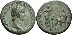Nero augustus, 54 – 68. Sestertius, Lugdunum circa 65, Æ 30.01 g. NERO CLAVD CAESAR AVG GER P M TR P IMP P P Laureate head r., with globe at point of ...
