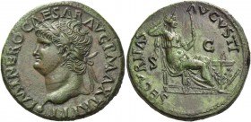 Nero augustus, 54 – 68. Dupondius, Lugdunum circa 66, Æ 12.14 g. IMP NERO CAESAR AVG P MAX TR P P P Laureate head l. with globe at point of bust. Rev....