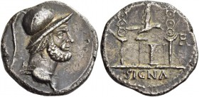 The Civil Wars, 68 – 69. Denarius, Gaul March-May 68 AD, AR 3.31 g. Helmeted and draped bust of Mars r. Rev. Aquila between two standards, altar to r....