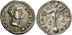 Galba, 68 – 69. Denarius, African mint, Carthage (?) circa June 68 – October 69, AR 3.61 g. IMP AVG – SER GALBA Laureate bust r. with globe at point o...