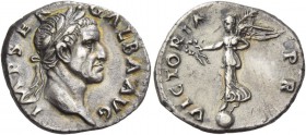 Galba, 68 – 69. Denarius, circa July 68 - January 69, AR 3.36 g. IMP SER – GALBA AVG Laureate head r. Rev. VICTORIA – P R Victory standing l. on globe...