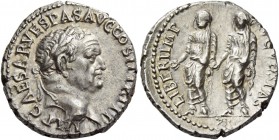 Vespasian, 69 – 79. Denarius, Ephesus 70, AR 3.63 g. IMP CAESAR VESPAS AVG COS II TR P P P Laureate head r. Rev. LIBERI IMP – [AV]G VESPAS Titus and D...