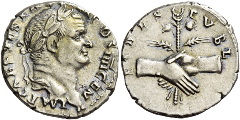 Vespasian, 69 – 79. Denarius 73, AR 3.48 g. IMP CAES VESP AVG P M COS IIII CEN L...