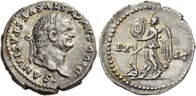 Vespasian, 69 – 79. Divus Vespasianus. Denarius 80-81, AR 3.36 g. DIVVS AVGVSTVS VESPASIANVS Laureate head r. Rev. EX – S C Victory alighting l. placi...