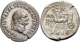 Vespasian, 69 – 79. Divus Vespasianus. Denarius 80-81, AR 3.41 g. DIVVS AVGVSTVS VESPASIANVS Laureate head r. Rev. Quadriga with richly ornamented car...