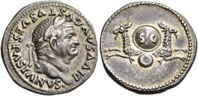 Vespasian, 69 – 79. Divus Vespasianus. Denarius 80-81, AR 3.13 g. DIVVS AVGVSTVS VESPASIANVS Laureate head r. Rev. Two capricorns back to back, suppor...
