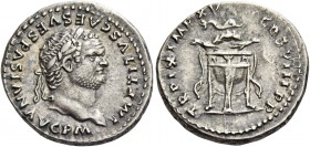 Titus augustus, 79 – 81. Denarius 80, AR 3.52 g. IMP TITVS CAES VESPASIAN AVG P M Laureate head with slight beard r. Rev. TR P IX IMP XV – COS VIII P ...