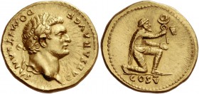 Domitian caesar, 69 - 81. Aureus 77-78, AV 7.25 g. CAESAR AVG F – DOMITIANVS Laureate head r. Rev. Captive kneeling r., offering standard with vexillu...
