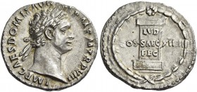 Domitian augustus, 81 – 96. Denarius 14 September - 31 December 88, AR 3.42 g. IMP CAES DOMIT AVG [GE]RM PM TR P VIII Laureate head r. Rev. COS – XIII...