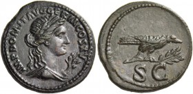 Domitian augustus, 81 – 96. Semis 90-91, Æ 5.17 g. IMP DOMIT AVG GERM COS XV Draped bust of Apollo; before, branch. Rev. S C Raven standing r. on laur...