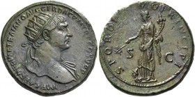 Trajan 98 – 117. Dupondius circa 104/105-107, Æ 14.59 g. IMP CAES NERVAE TRAIANO AVG GER DAC P M TR P COS V P P Radiate bust r., slight drapery on l. ...