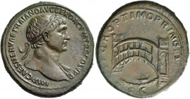 Trajan 98 – 117. Sestertius 107-110, Æ 26.78 g. IMP CAES NERVAE TRAIANO AVG GER DAC P M TR P COS V P P Laureate head r., drapery on l. shoulder. Rev. ...
