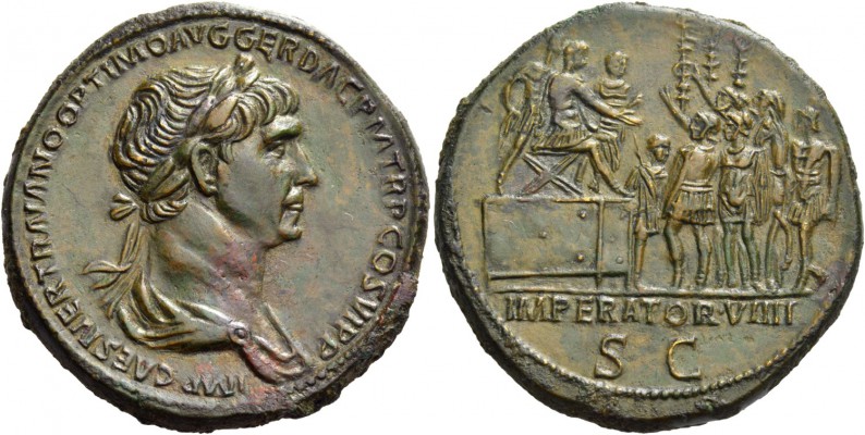 Trajan 98 – 117. Sestertius circa 114-116, Æ 27.84 g. IMP CAES NER TRAIANO OPTIM...