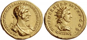 Hadrian, 117 – 134. Aureus 117, AV 7.32 g. IMP CAES TRAIAN HADRIANO AVG DIVI TRA PARTH F Laureate, draped and cuirassed bust r. Rev. DIVI NER NEP·P M ...