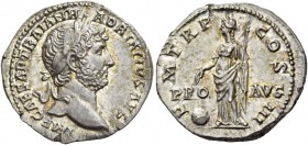Hadrian, 117 – 134. Denarius 119-122, AR 3.40 g. IMP CAESAR TRAIAN H – ADRIANVS AVG Laureate head r. Rev. P – M TR P – COS – III Providentia standing ...