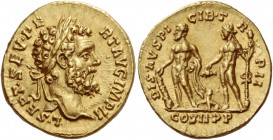 Septimius Severus, 193 – 211. Aureus 194, AV 7.34 g. L·SEPT·SEV PE – RT AVG IMP II Laureate head r. Rev. DIS·AVSPI – CIB·T – R – P II Hercules on l., ...