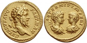 Septimius Severus, 193 – 211. Aureus 200-201, AV 7.35 g. SEVERVS AVG – PART MAX Laureate head r. Rev. AETERNIT·IMPERI Confronted busts of Caracalla, l...