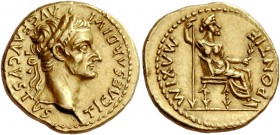 Tiberius augustus, 14 – 37
Aureus, Lugdunum 14-37, AV 7.93 g. TI CAESAR DIVI – AVG F AVGVSTVS Laureate head r. Rev. PONTIF – MAXIM Pax-Livia figure s...